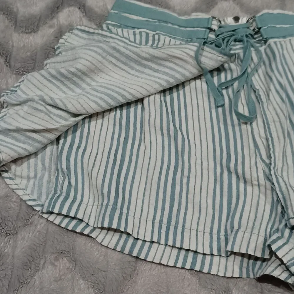 Free People Womens Size 4 Green White Striped Linen Blend Skort